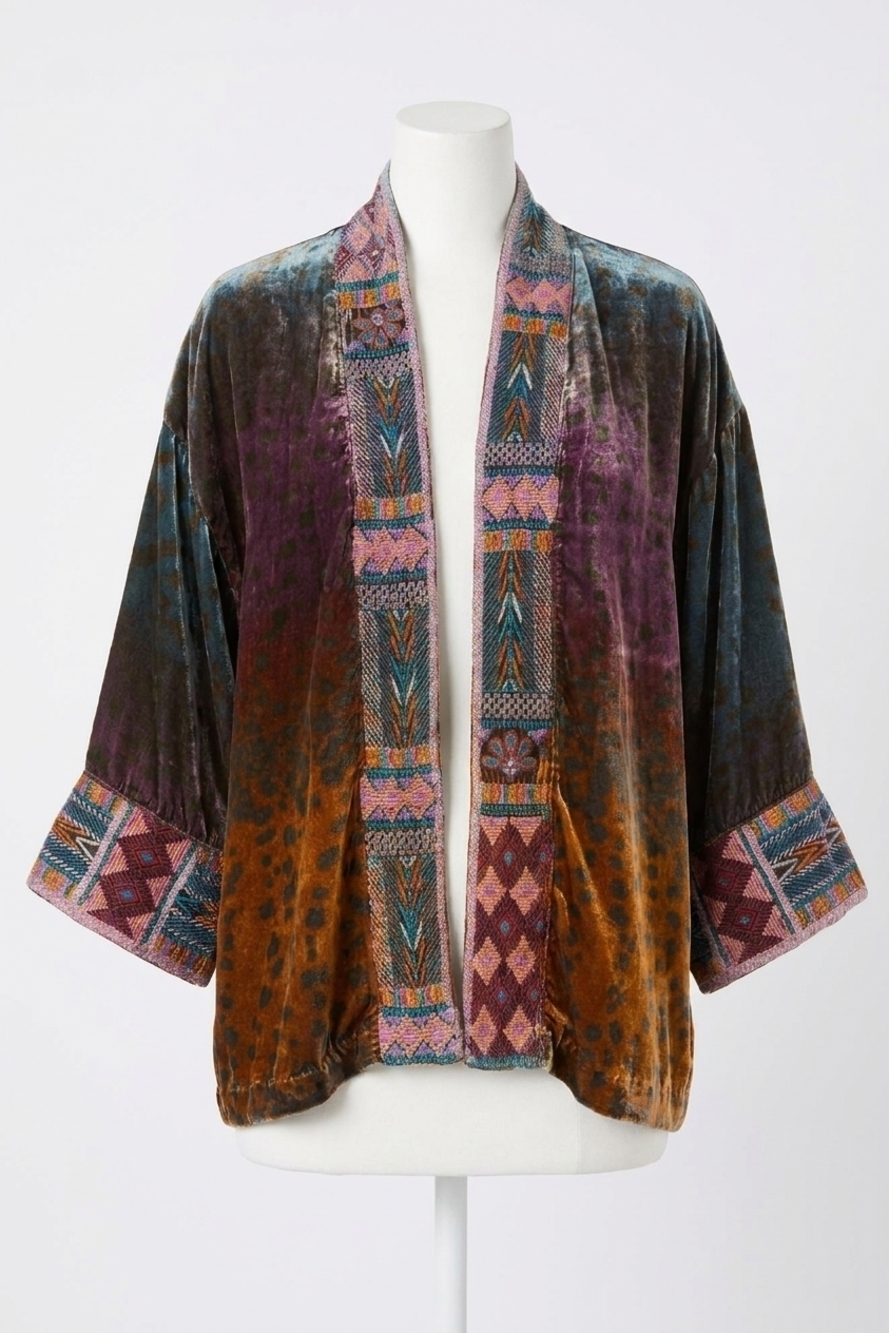 NEW JOHNNY WAS women's velvet cropped kimono in multi